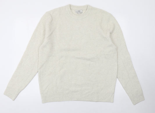 Marks and Spencer Men’s Ivory Waffle-Knit Wool Blend Jumper L