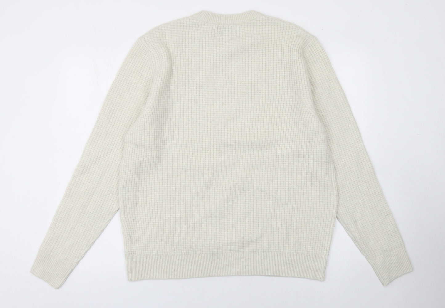 Marks and Spencer Men’s Ivory Waffle-Knit Wool Blend Jumper L