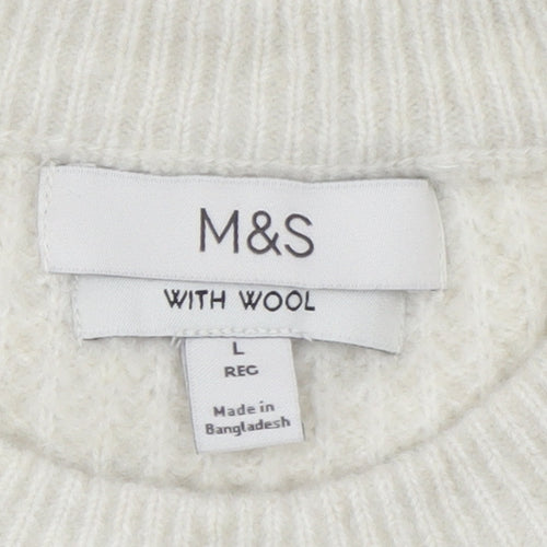 Marks and Spencer Men’s Ivory Waffle-Knit Wool Blend Jumper L