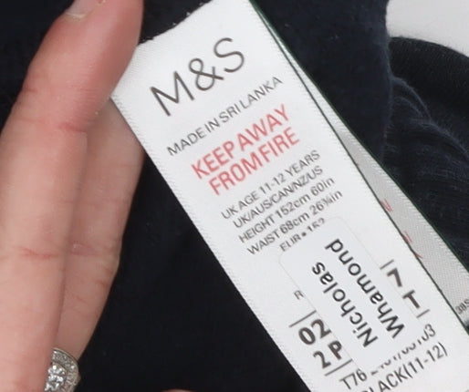 Marks and Spencer Boys Black Jogger Trousers 11-12 Years Cotton Blend