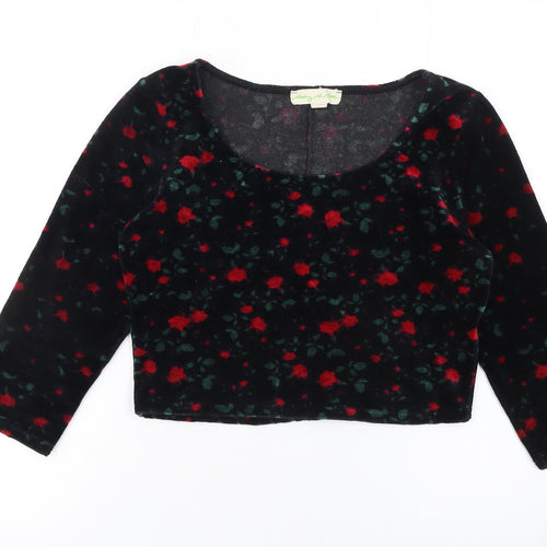 Staring at Stars Women's Black Floral Velvet Cropped Blouse Size M