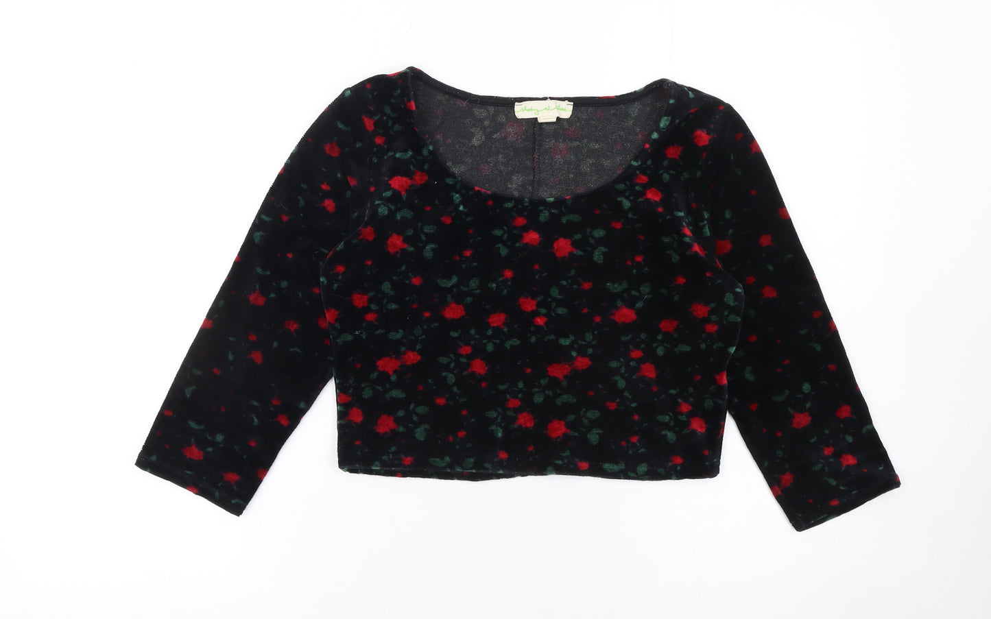 Staring at Stars Women's Black Floral Velvet Cropped Blouse Size M