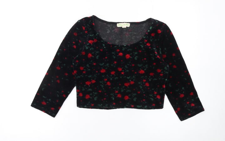 Staring at Stars Women's Black Floral Velvet Cropped Blouse Size M