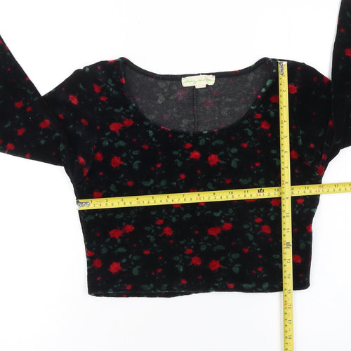 Staring at Stars Women's Black Floral Velvet Cropped Blouse Size M