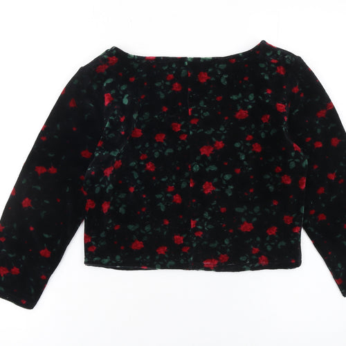 Staring at Stars Women's Black Floral Velvet Cropped Blouse Size M