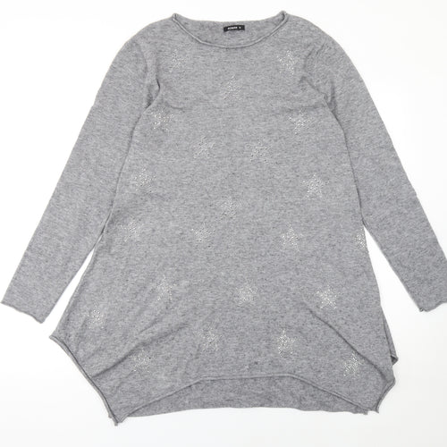 Roman Women Grey Size 14 Rhinestone Star Long Sleeve Pullover Jumper