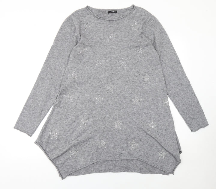 Roman Women Grey Size 14 Rhinestone Star Long Sleeve Pullover Jumper