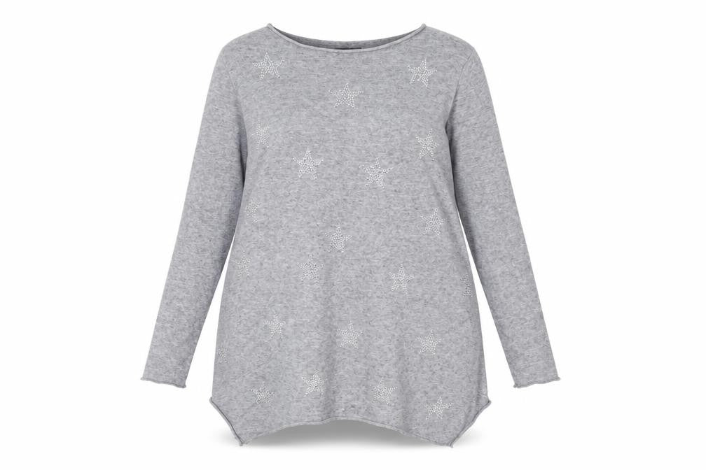 Front view of Roman Women Grey, size 14, Rhinestone Star Long Sleeve jumper