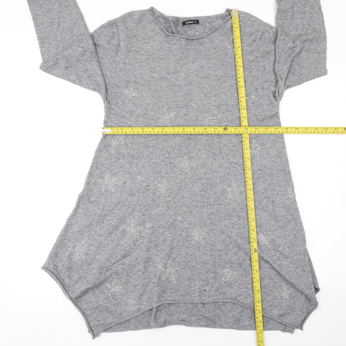 Roman Women Grey Size 14 Rhinestone Star Long Sleeve Pullover Jumper