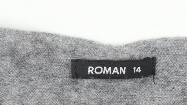 Roman Women Grey Size 14 Rhinestone Star Long Sleeve Pullover Jumper