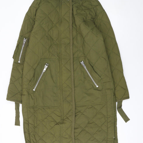 H&M Women’s Green Quilted Long Coat Size 4 Regular