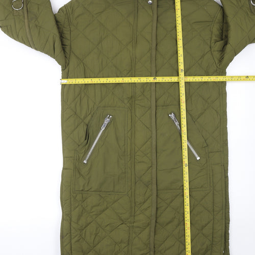 H&M Women’s Green Quilted Long Coat Size 4 Regular