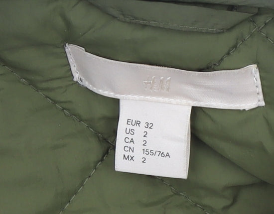 H&M Women’s Green Quilted Long Coat Size 4 Regular