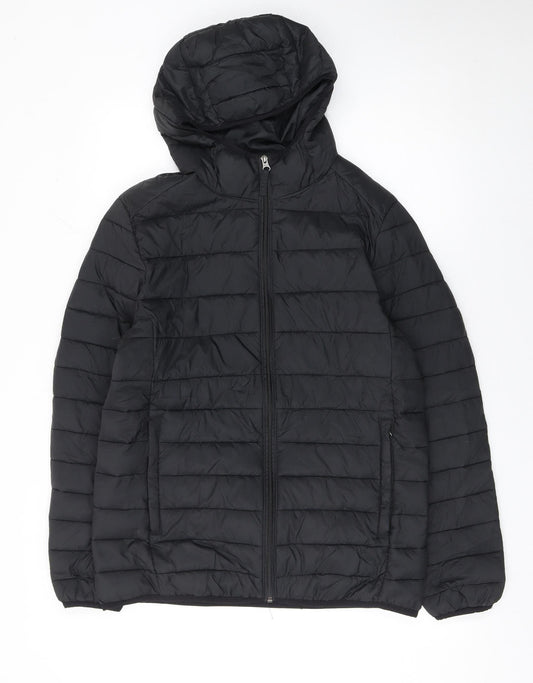 Amazon Essentials Men's Black Puffer Jacket Small Hooded Lightweight Winter Coat