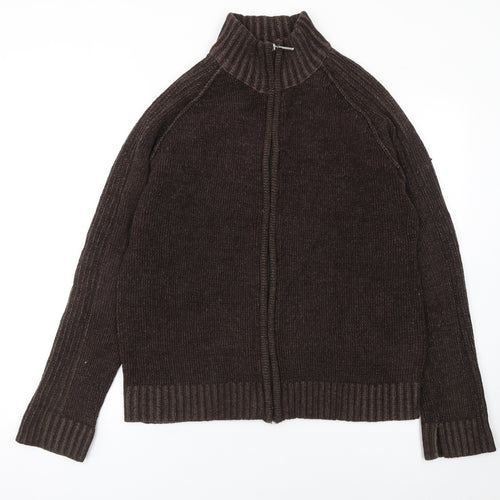 Burton Men's Brown Acrylic Full Zip High Neck Jumper Size L