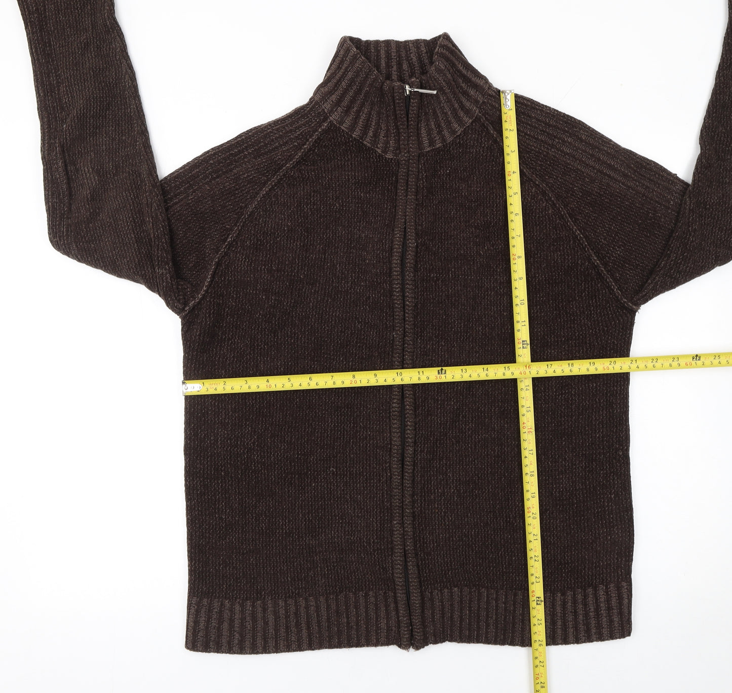 Burton Men's Brown Acrylic Full Zip High Neck Jumper Size L