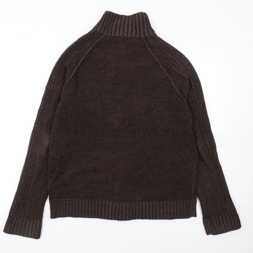 Burton Men's Brown Acrylic Full Zip High Neck Jumper Size L