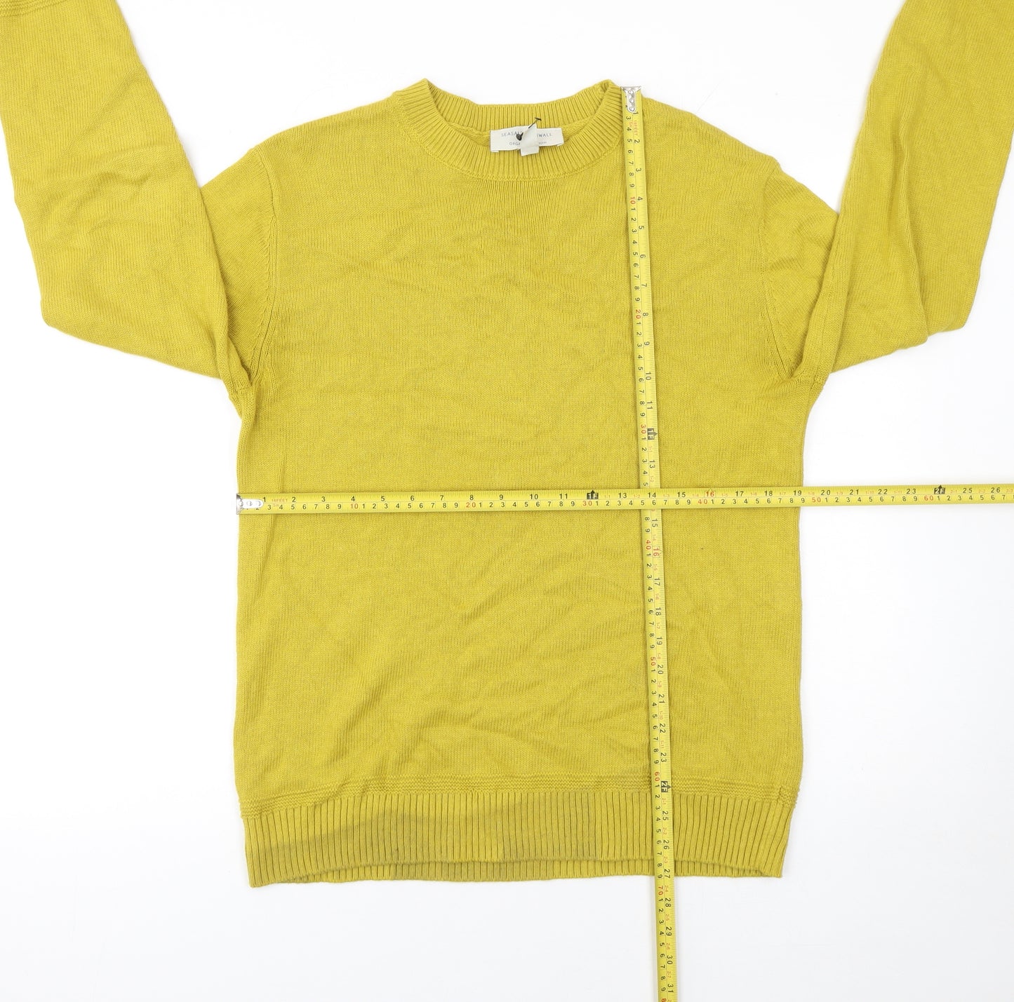 Seasalt Cornwall Men's Yellow Organic Cotton Crew Neck Jumper Size S