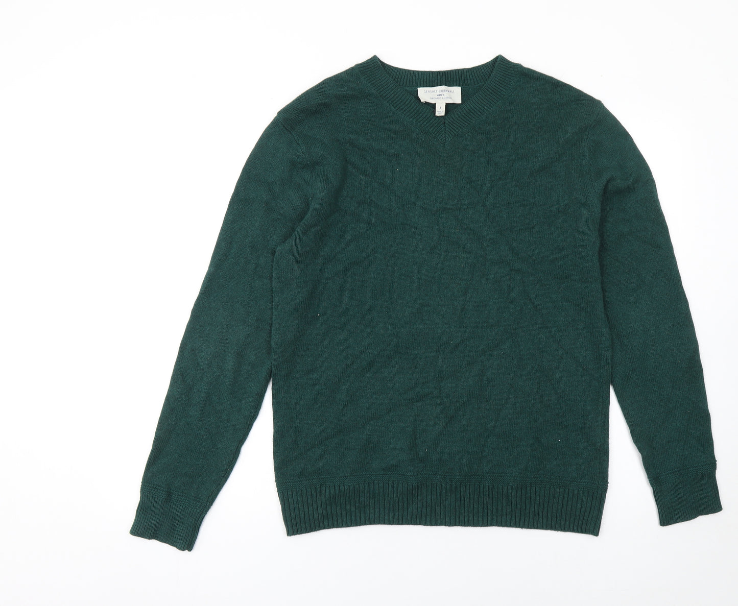 Seasalt Cornwall Men's Green Organic Cotton V-Neck Jumper Size S