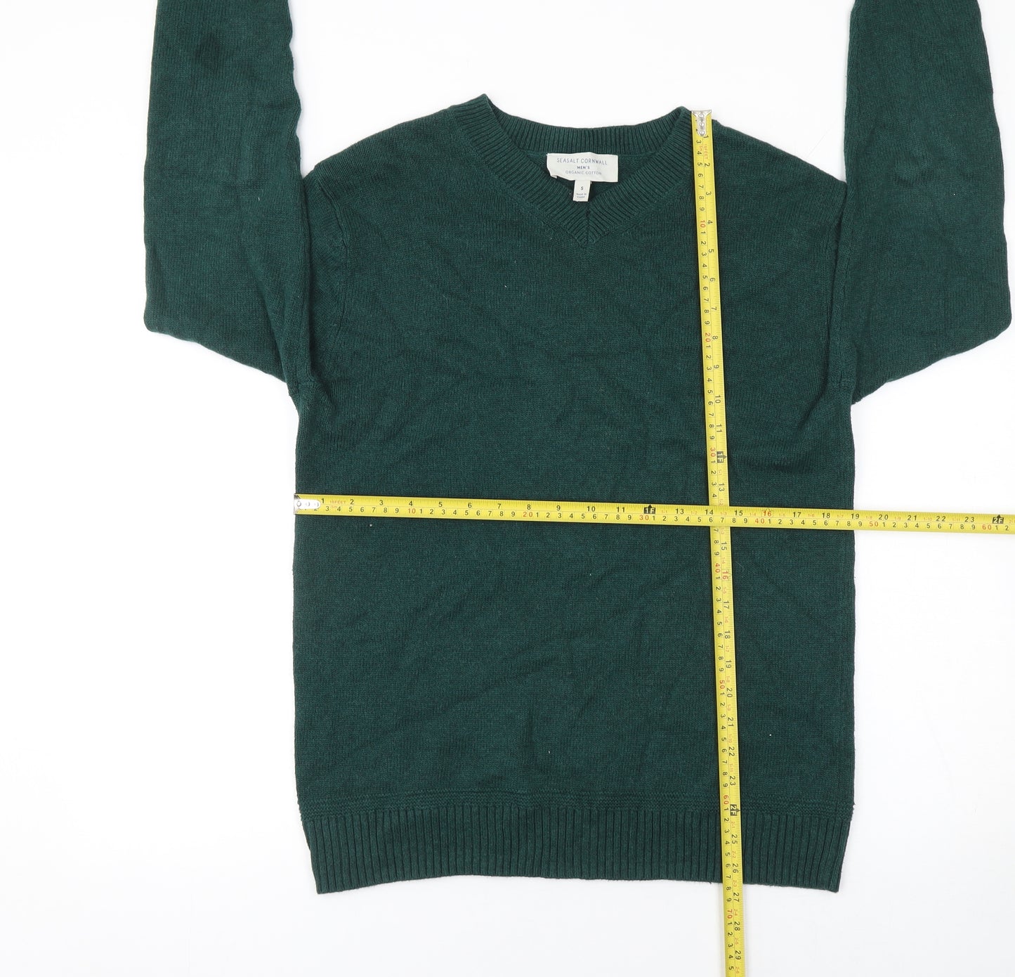 Seasalt Cornwall Men's Green Organic Cotton V-Neck Jumper Size S