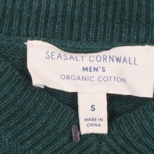 Seasalt Cornwall Men's Green Organic Cotton V-Neck Jumper Size S