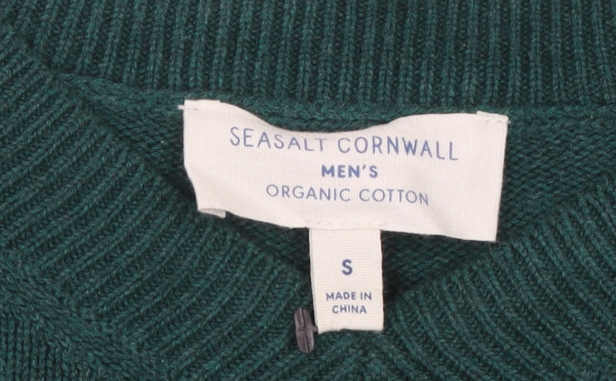 Seasalt Cornwall Men's Green Organic Cotton V-Neck Jumper Size S