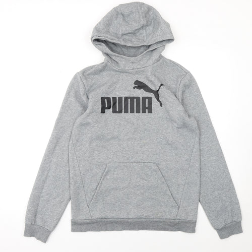 Puma Boys Grey Pullover Hoodie 16-15-16Y Regular Fit Fleece Sweatshirt