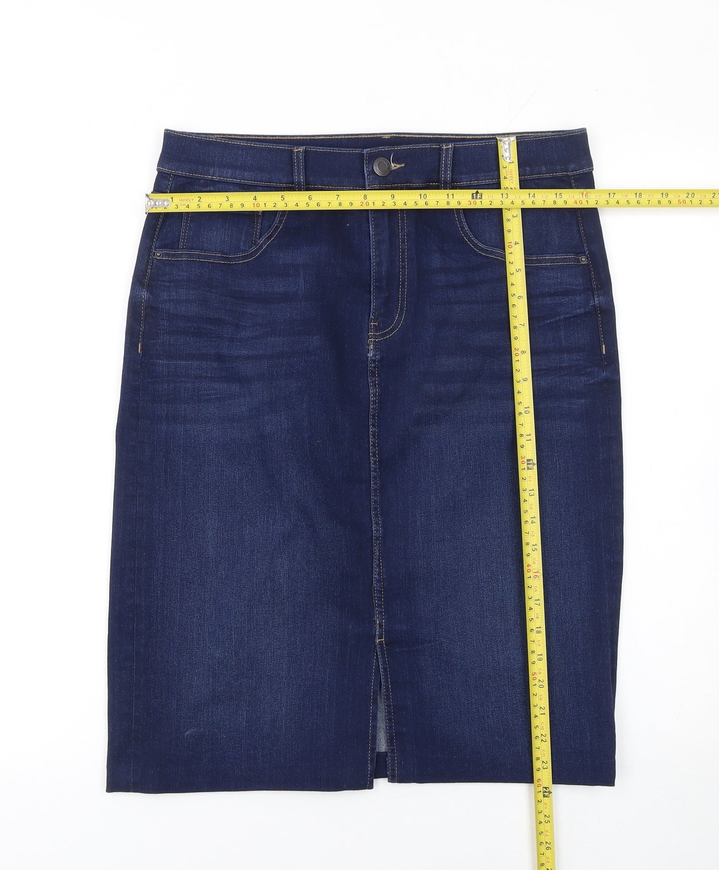 Marks and Spencer Womens Blue Denim Knee Length Pencil Skirt Size 12