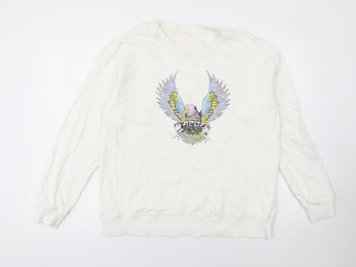 Hush Women White Graphic Pullover Sweatshirt Size M Relaxed Fit