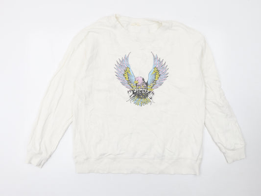 Hush Women White Graphic Pullover Sweatshirt Size M Relaxed Fit