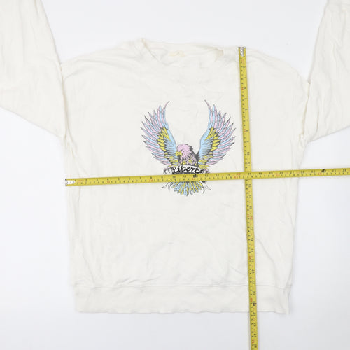 Hush Women White Graphic Pullover Sweatshirt Size M Relaxed Fit