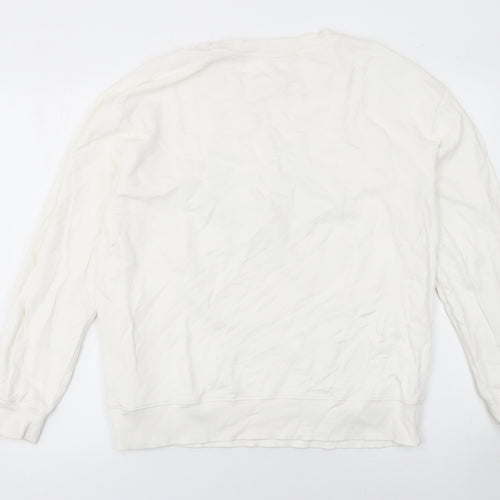 Hush Women White Graphic Pullover Sweatshirt Size M Relaxed Fit