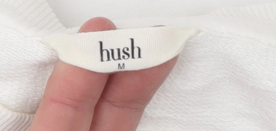 Hush Women White Graphic Pullover Sweatshirt Size M Relaxed Fit