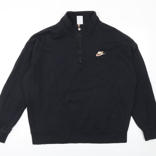 Nike Women's Black 1/4 Zip Oversized Fit Cotton Sweatshirt M