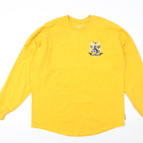 Spirit Jersey Men’s Yellow Hufflepuff Long Sleeve Cotton T-Shirt Size M