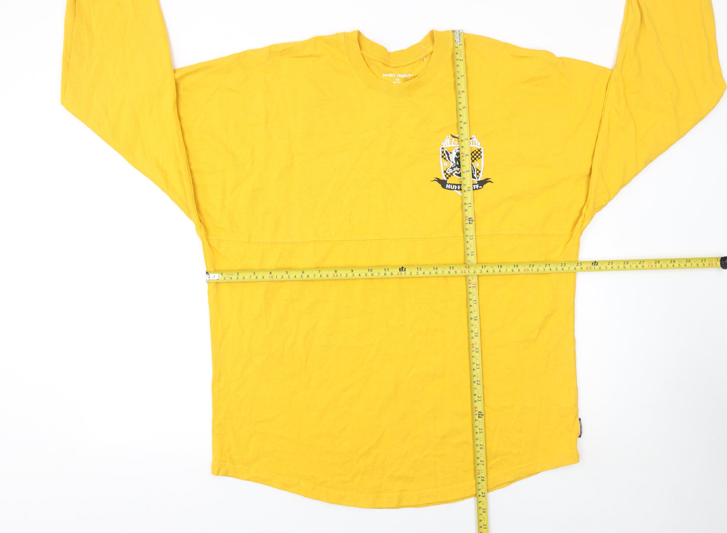 Spirit Jersey Men’s Yellow Hufflepuff Long Sleeve Cotton T-Shirt Size M