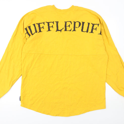 Spirit Jersey Men’s Yellow Hufflepuff Long Sleeve Cotton T-Shirt Size M