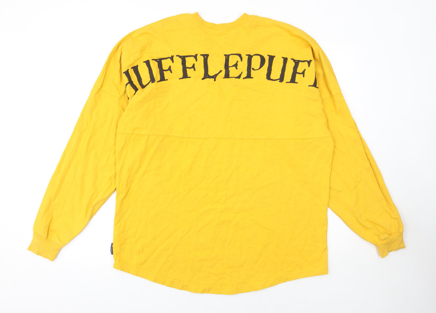 Spirit Jersey Men’s Yellow Hufflepuff Long Sleeve Cotton T-Shirt Size M