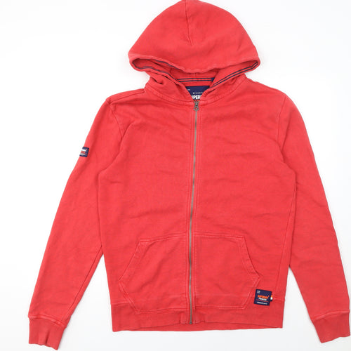 Superdry Men’s Red Full Zip Hoodie Size M Cotton Logo Sweatshirt