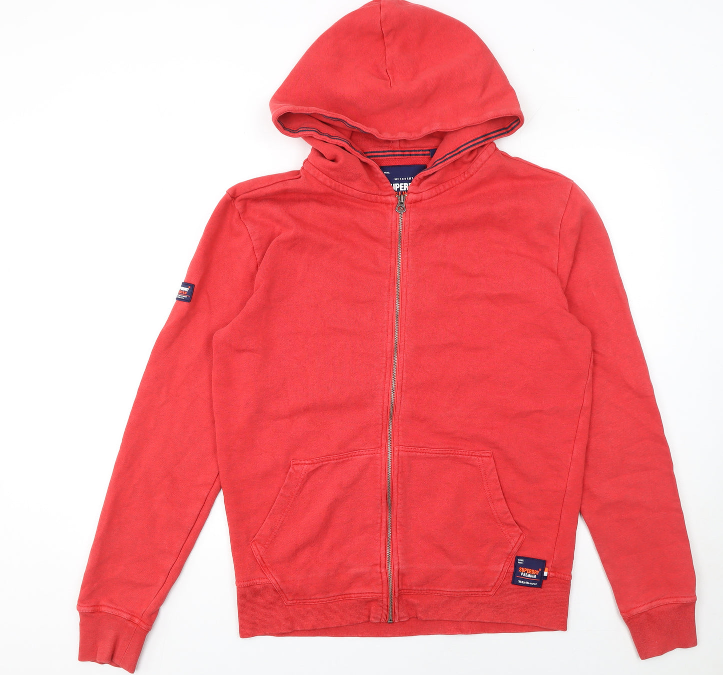 Superdry Men’s Red Full Zip Hoodie Size M Cotton Logo Sweatshirt