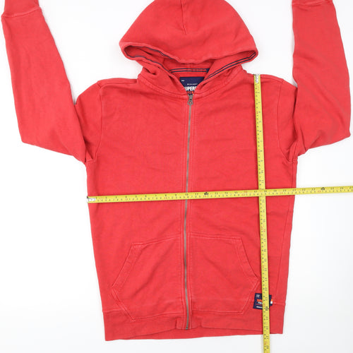 Superdry Men’s Red Full Zip Hoodie Size M Cotton Logo Sweatshirt