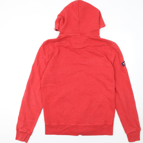 Superdry Men’s Red Full Zip Hoodie Size M Cotton Logo Sweatshirt