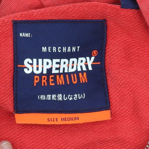 Superdry Men’s Red Full Zip Hoodie Size M Cotton Logo Sweatshirt