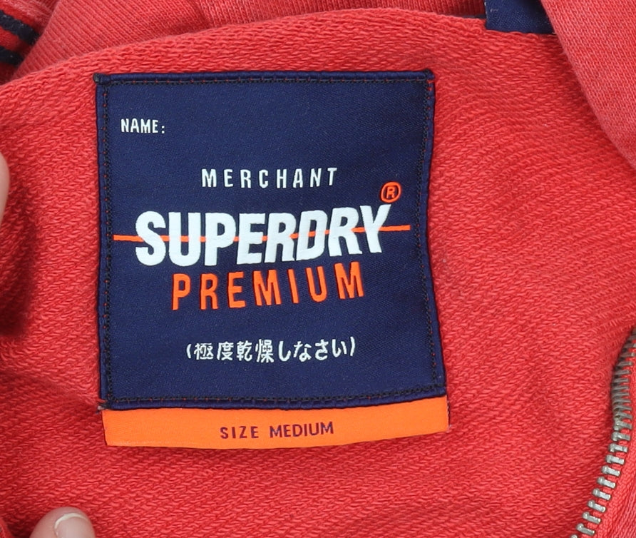 Superdry Men’s Red Full Zip Hoodie Size M Cotton Logo Sweatshirt