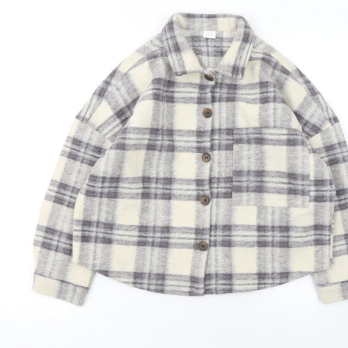 Next Girls Beige Checked Fringe Shirt Jacket 10 Years Polyester Autumn Winter