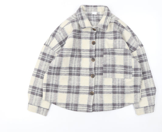 Next Girls Beige Checked Fringe Shirt Jacket 10 Years Polyester Autumn Winter