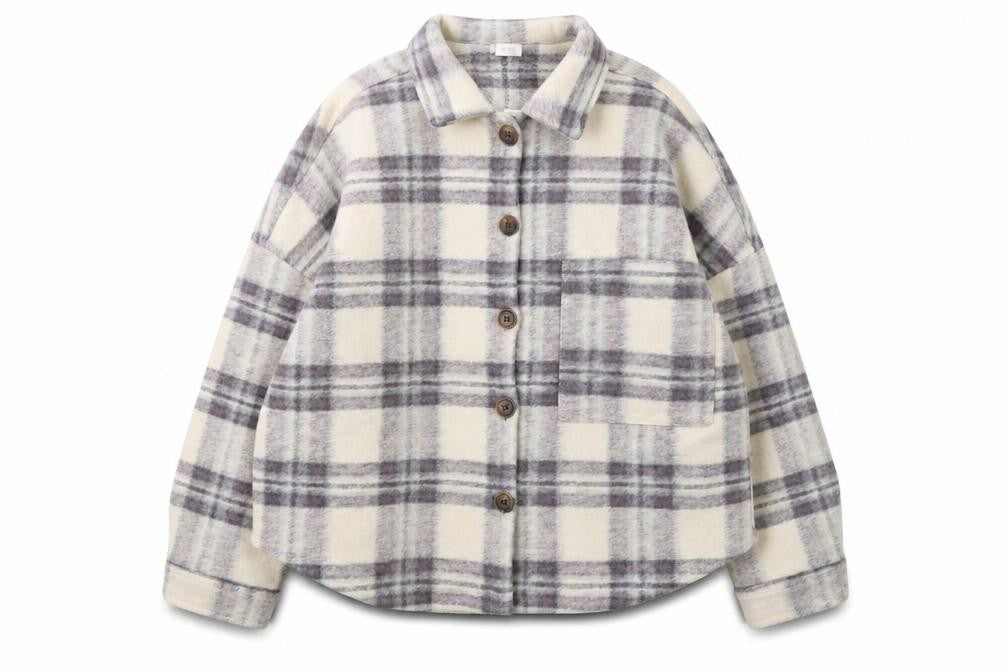 Next Girls Beige Checked Fringe Shirt Jacket 10 Years Polyester Autumn Winter