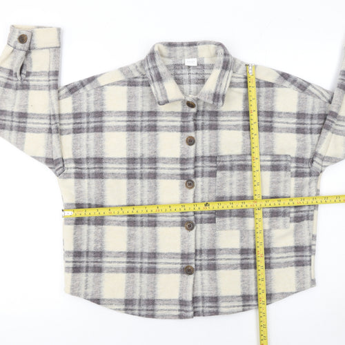Next Girls Beige Checked Fringe Shirt Jacket 10 Years Polyester Autumn Winter