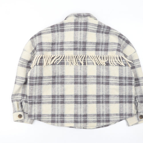 Next Girls Beige Checked Fringe Shirt Jacket 10 Years Polyester Autumn Winter