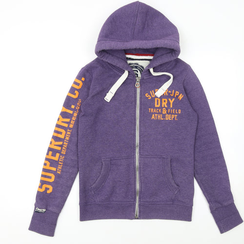 Superdry Women's Purple Full Zip Hoodie Size S Cotton Blend Athletic Print
